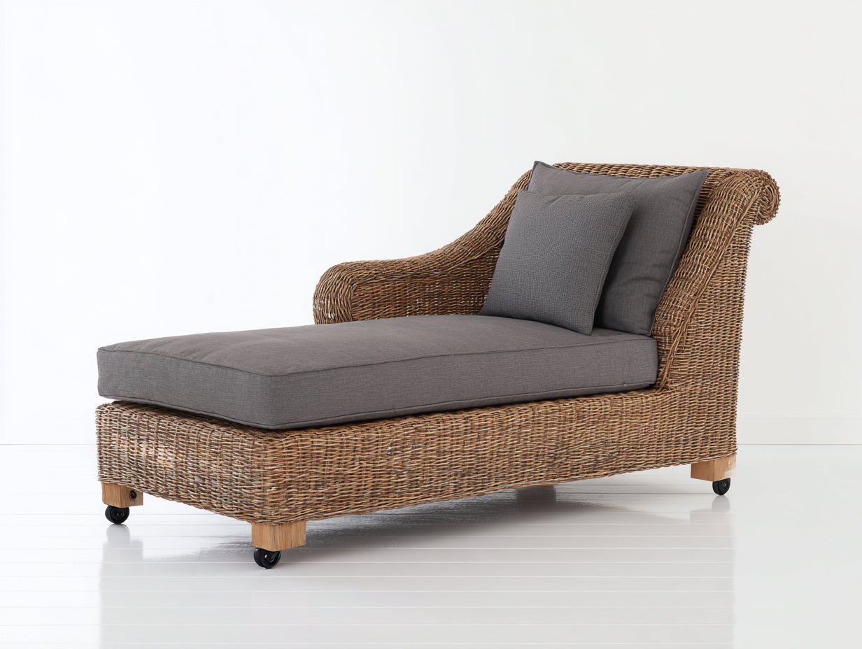 Sonnenliege Polyrattan 175x72x82 cm - Natur-Dunkelgrau - Für Garten - Modernes Design