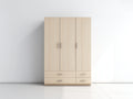 Kleiderschrank 150x55x200 cm - Holzoptik in Beige - moderner Stauraum mit 3 Türen und 4 Schubladen
