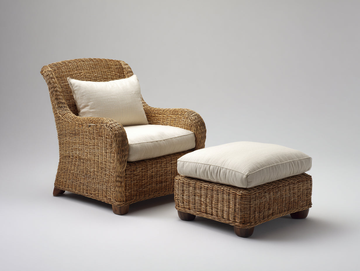 Polyrattan Gartensessel Rattanoptik 82x78x88 cm - natur creme - mit Fußhocker