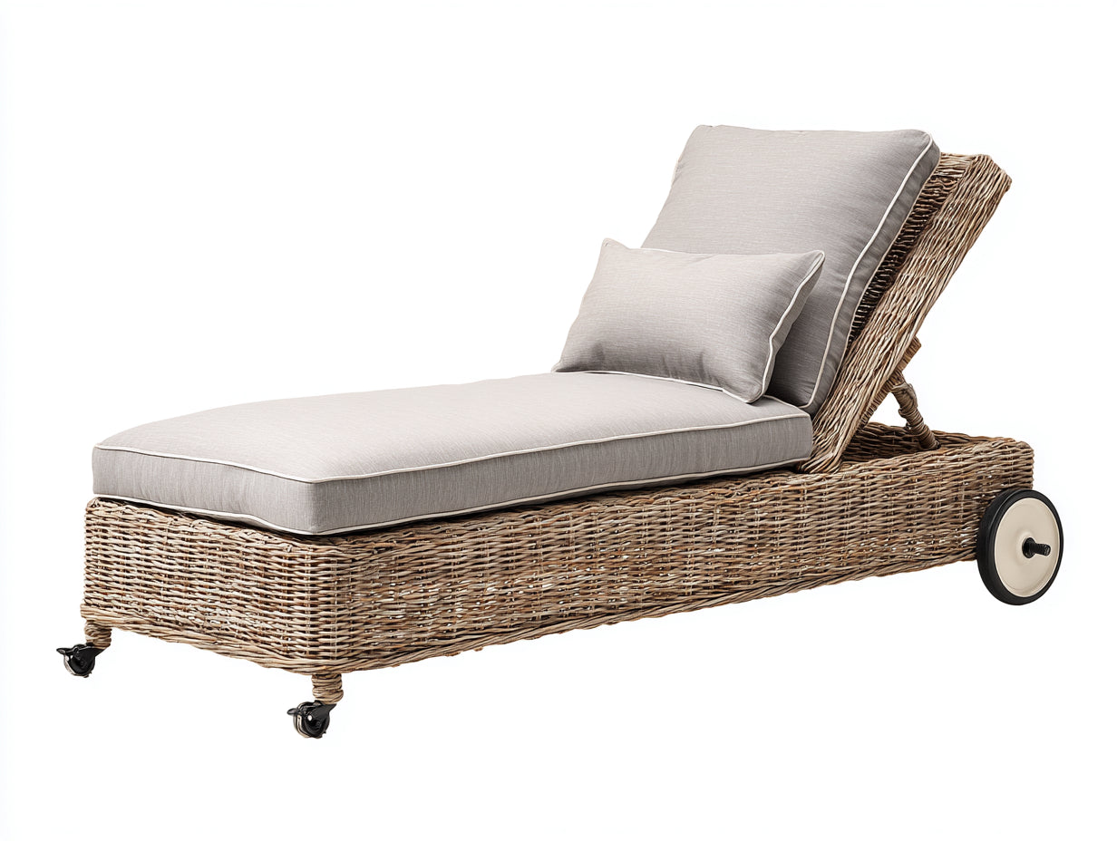 Sonnenliege Polyrattan Geflecht 200x75x92 cm - Natur-Beige - mit Rollen