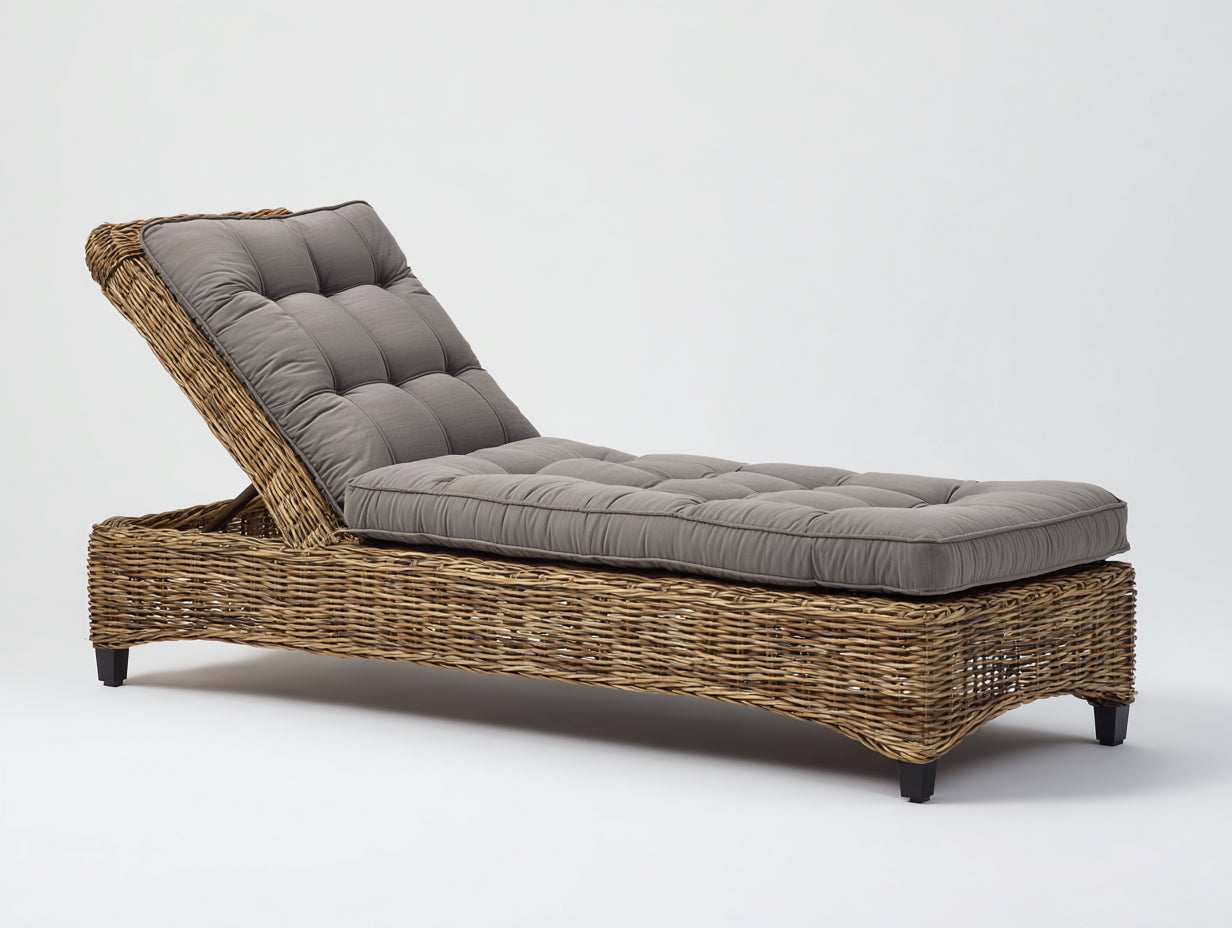 Sonnenliege Polyrattan Geflecht 198x72x86 cm - Natur-Grau - verstellbare Rückenlehne