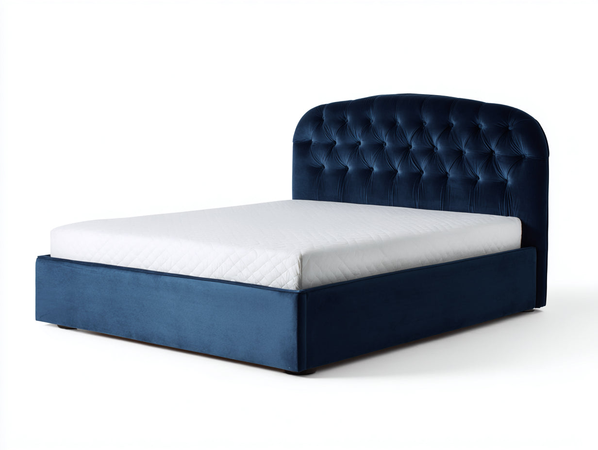 Doppelbett 220x170x110 cm - Samtstoff in Dunkelblau - gepolstertes Design mit Knopfheftung