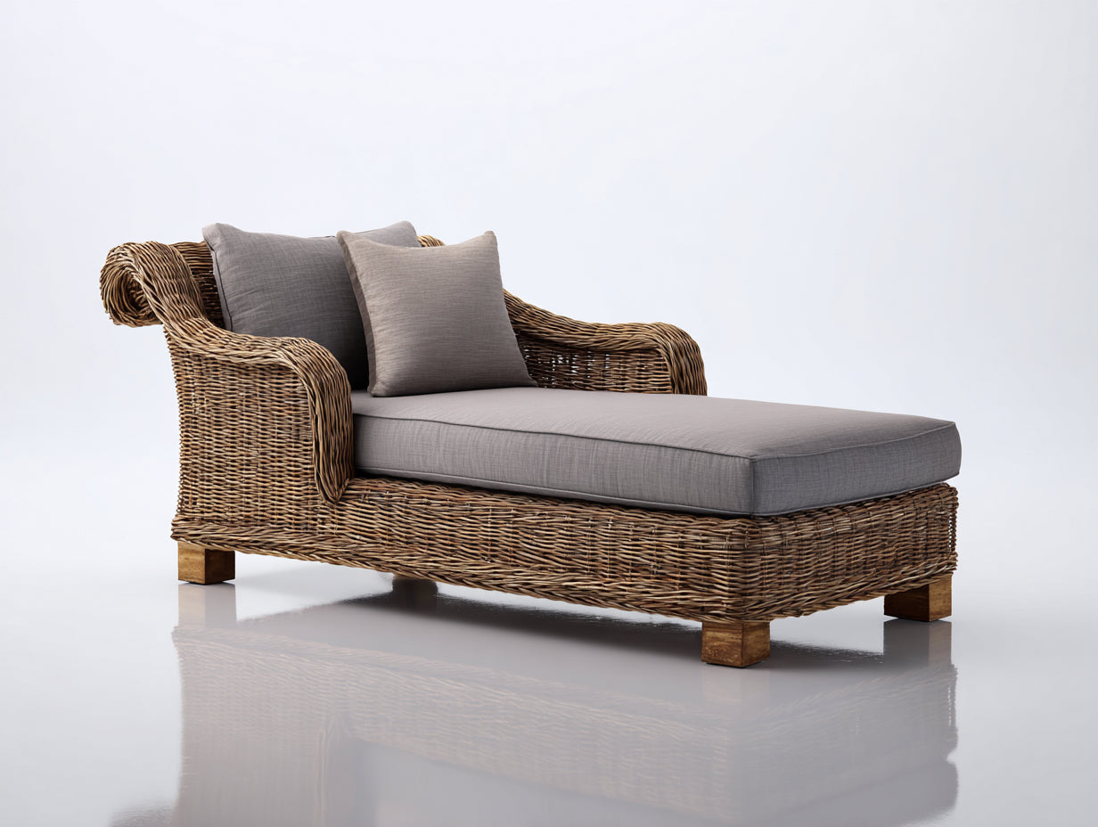 Sonnenliege Polyrattan Geflecht 190x82x76 cm - Natur-Grau - geschwungene Armlehne