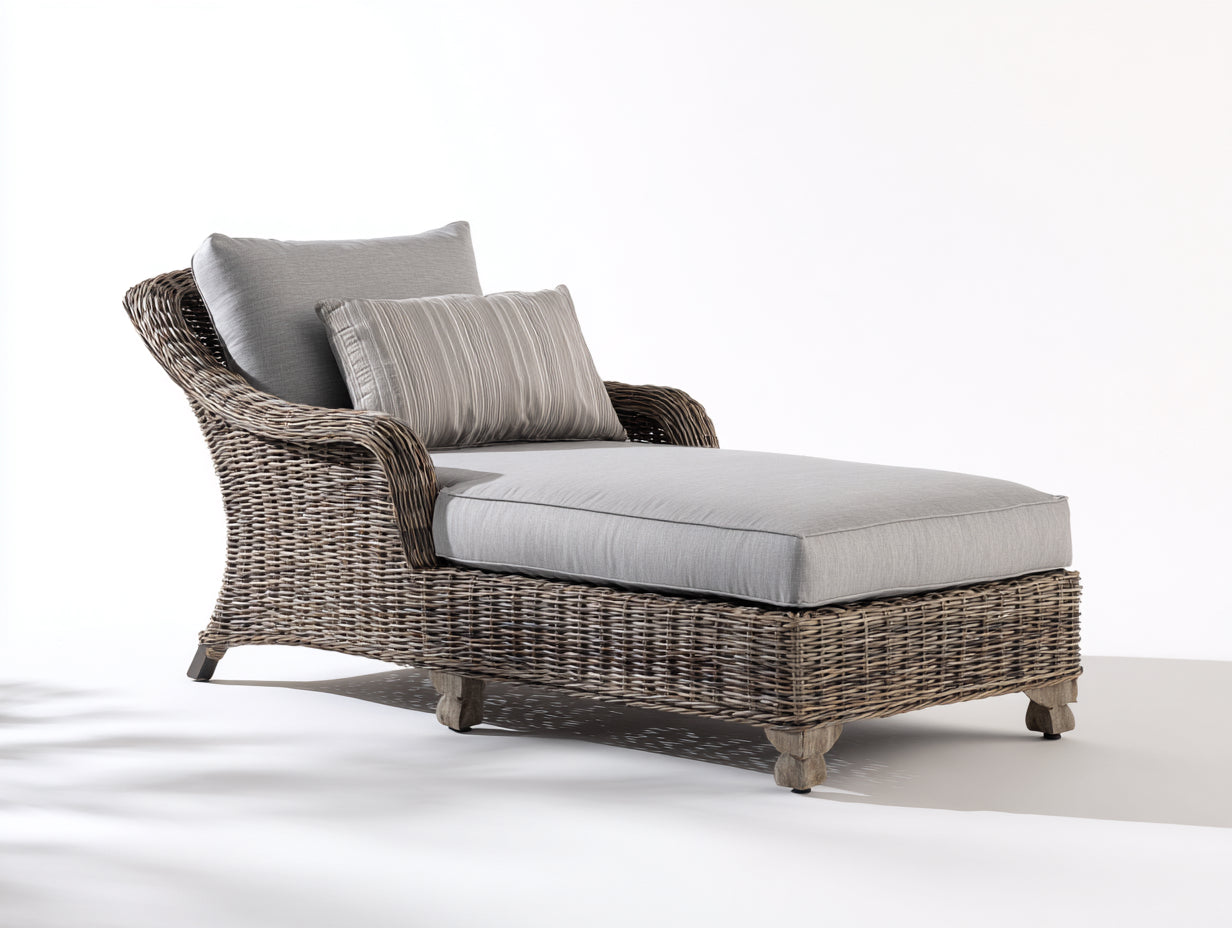 Sonnenliege Rattanoptik 168x80x82 cm - grau beige - geschwungene Rückenlehne