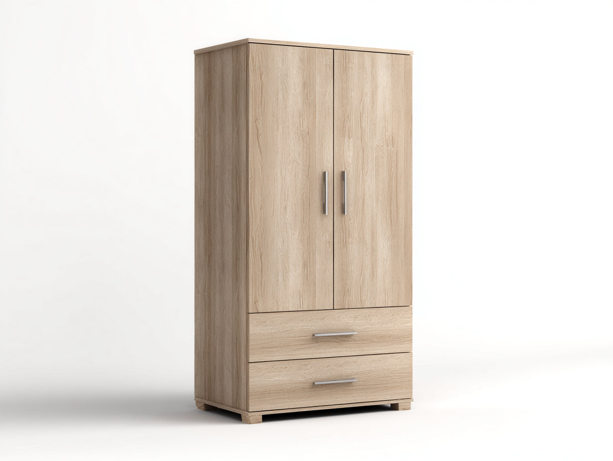 Kleiderschrank 90x55x185 cm - Holzwerkstoff in Beige - moderner Stauraum mit 2 Türen und 2 Schubladen
