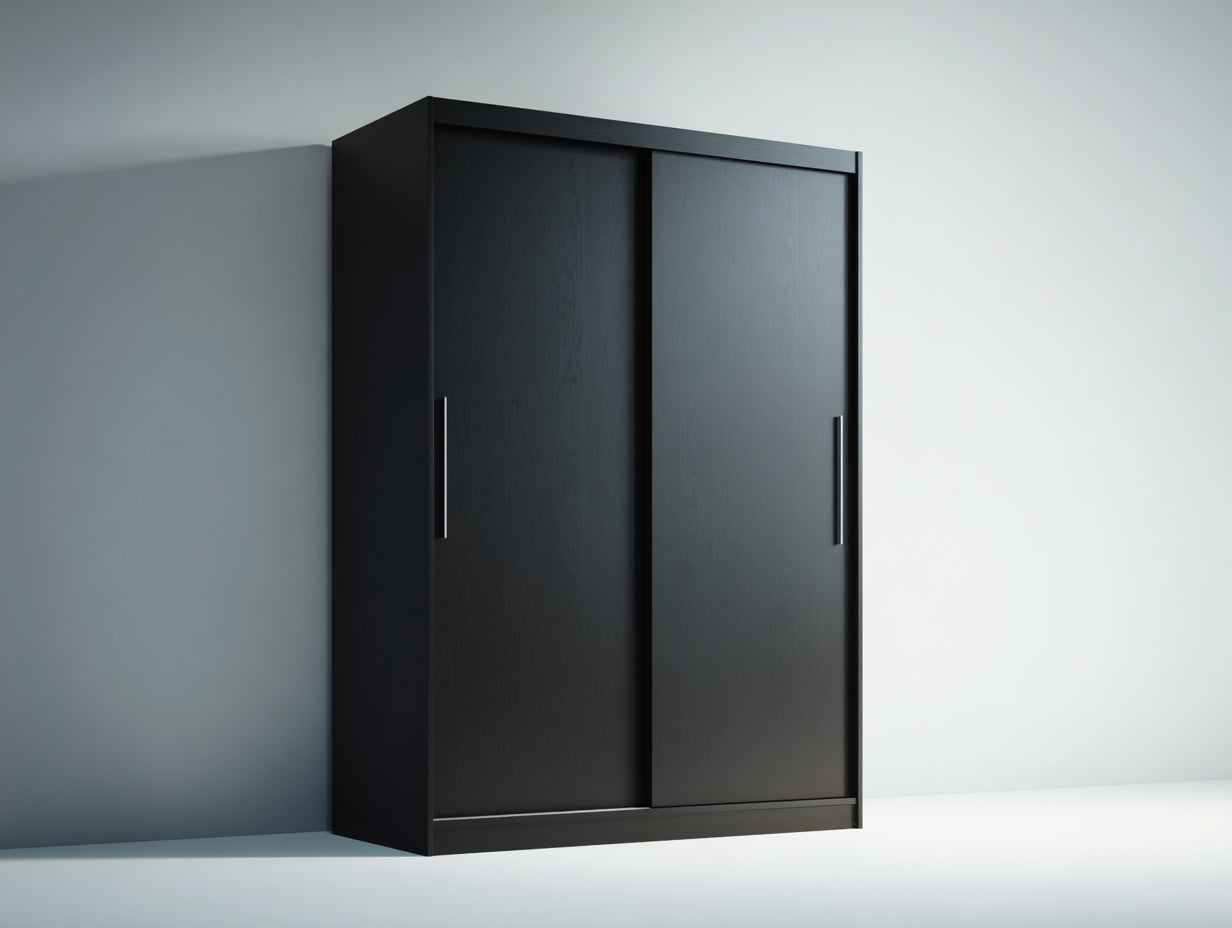 Kleiderschrank 150x60x200 cm - Holzoptik in Schwarz mit 2 Schiebetüren - moderner Stil