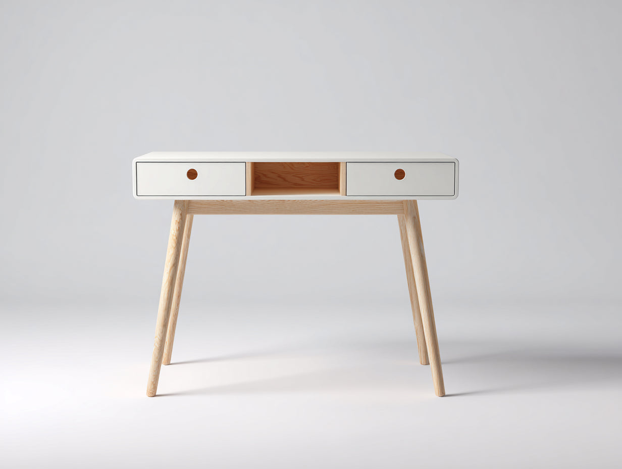 Schreibtisch 120x55x78 cm - Holz und Weiß - moderner Arbeitsplatz mit 2 Schubladen