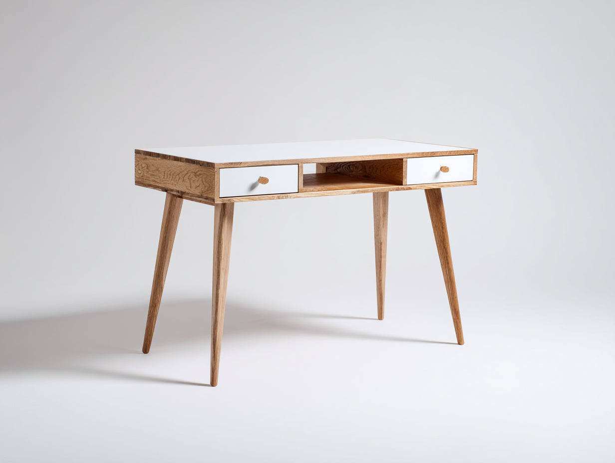 Schreibtisch 120x55x78 cm - Holzoptik in Braun und Weiß mit 2 Schubladen - nordischer Stil