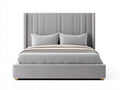 Doppelbett 220x170x118 cm - Stoffbezug in Hellgrau - gepolstertes Design mit hohem Kopfteil