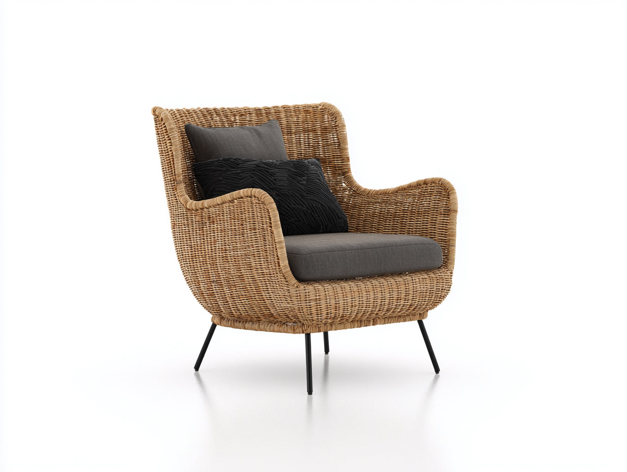 Polyrattan Gartensessel 82x78x92 cm - Natur-Dunkelgrau - Für Garten - Modernes Design