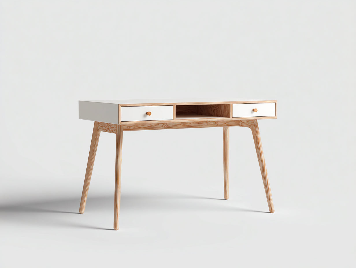 Schreibtisch - Holz-Metall - 120x55x78 cm - Weiß-Natur - modernes Design