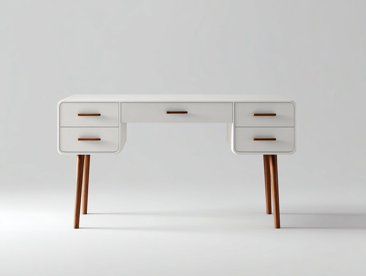 Schreibtisch Holzwerkstoff 140x60x78 cm - Weiß-Naturholz - Für Arbeitszimmer - Modernes Design