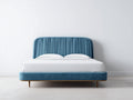 Doppelbett 210x170x105 cm - gepolsterter Samtstoff in Blau und Holzbeine - moderner Stil