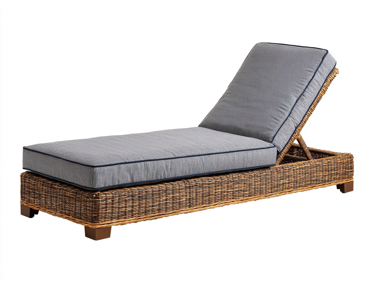 Sonnenliege Polyrattan 182x74x76 cm - Natur-Grau - verstellbare Rückenlehne