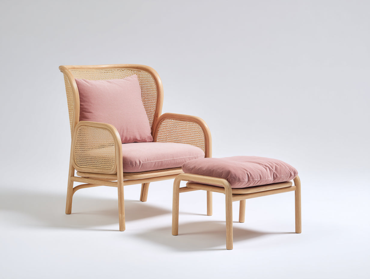 Polyrattan Gartensessel Rattanoptik 78x74x96 cm - natur rosa - mit Fußhocker