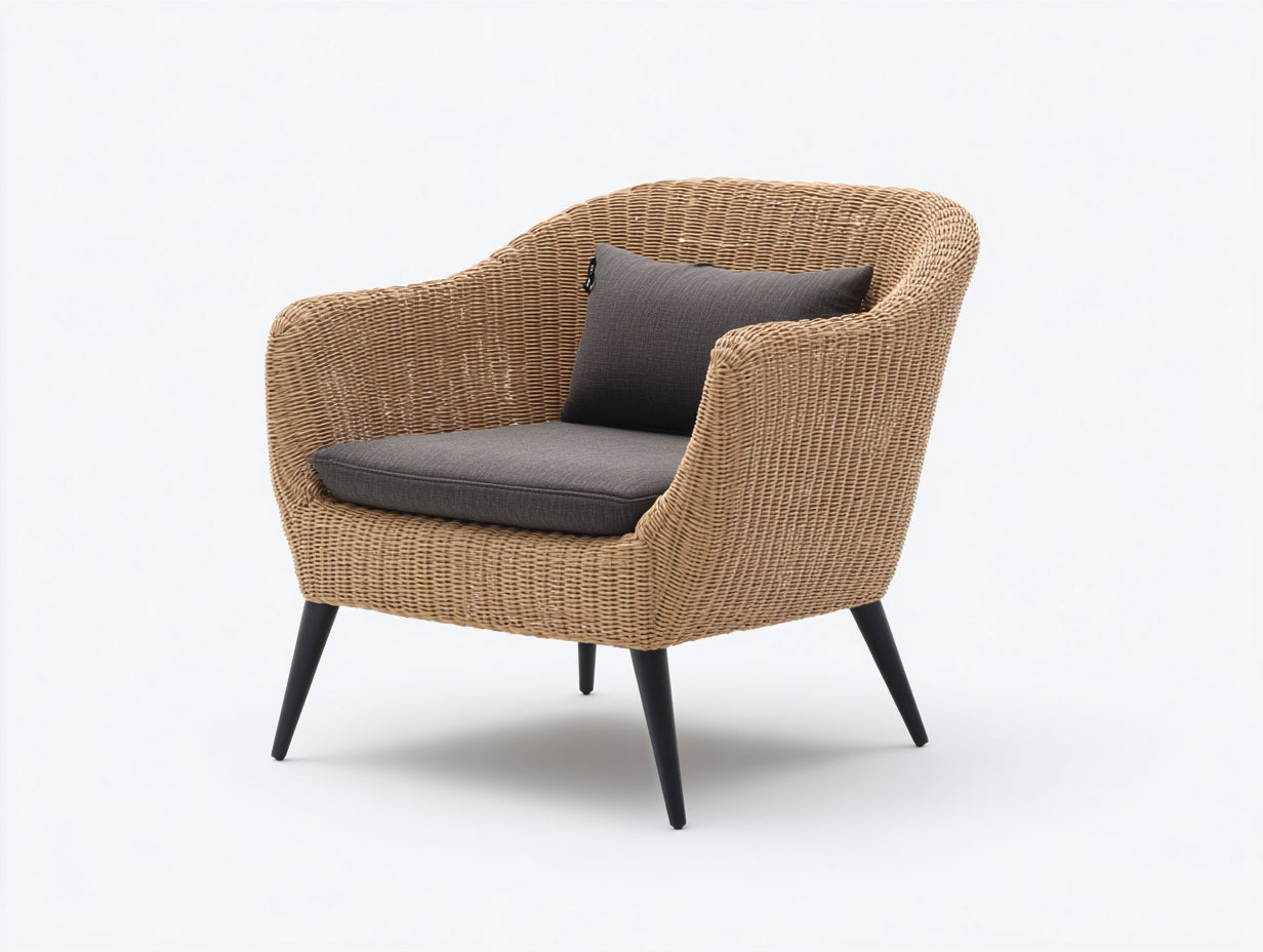 Polyrattan Gartensessel Geflecht 86x78x80 cm - Natur-Grau - mit Sitzpolster